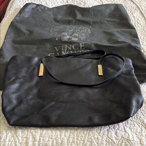 Vince Camuto Black Leather Tote Bag with Gold Accents